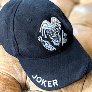 Y2K Joker Clown Hat Cap Adjustable Velcro Strap Black Embroidered Vintage